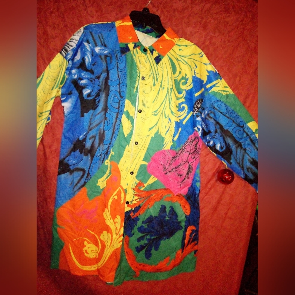 A multicolored shirt dress